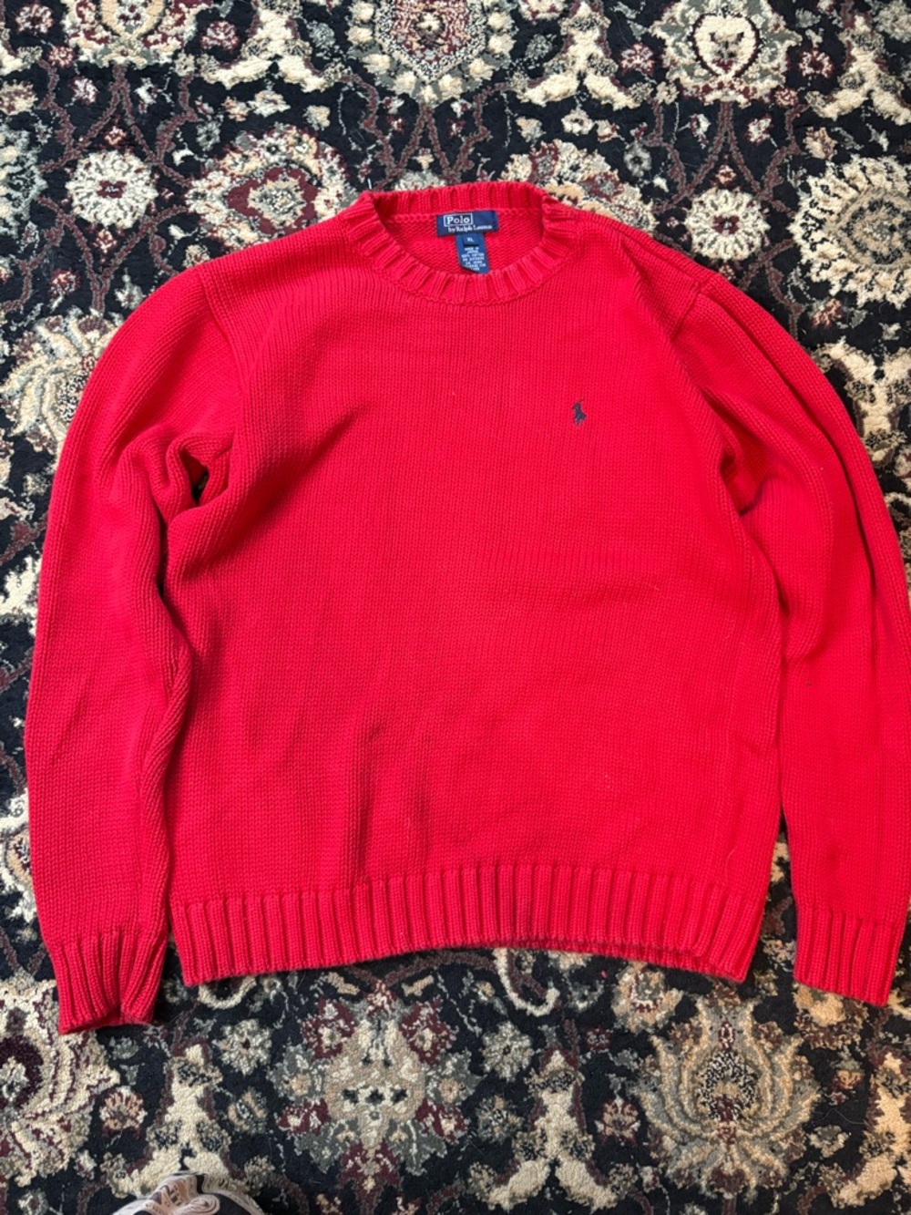 Ralph Lauren Bright Red Crewneck Sweater with Navy Pony